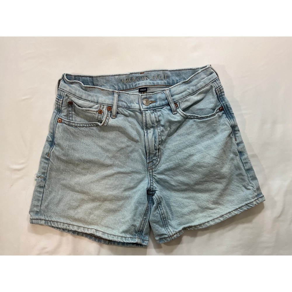 American Eagle Womens Light Wash Denim Shorts Size 2 High Waisted Distressed
